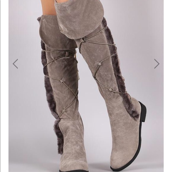 Shoes - Stretch Fold Over Fur Strip Wrap .